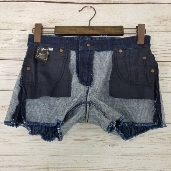 7 For All Mankind Womens Size 25 Low Rise Cutoff Side Slit Boho Denim Shorts - Picture 3 of 10